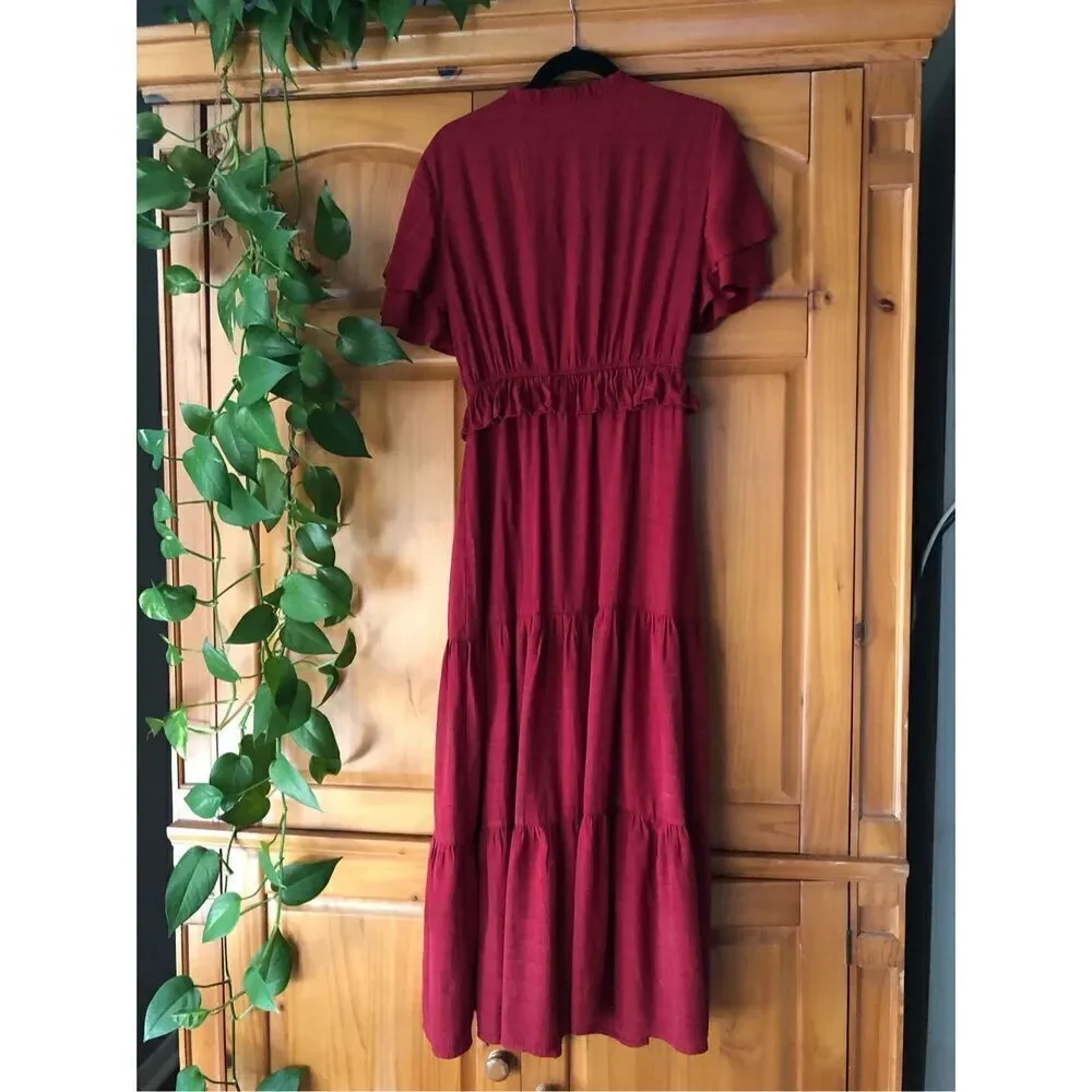 PRETTYGARDEN Womens Summer Boho Maxi Dress V Neck Ruffle Trim High SZ S - Picture 7 of 13